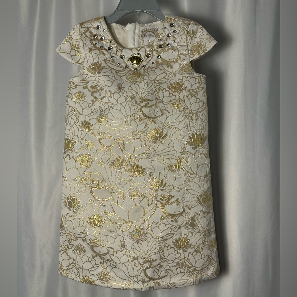 Disney Mulan Girl’s Dress Size 7/8 Elegant Gold and Cream Kids Holiday Dress